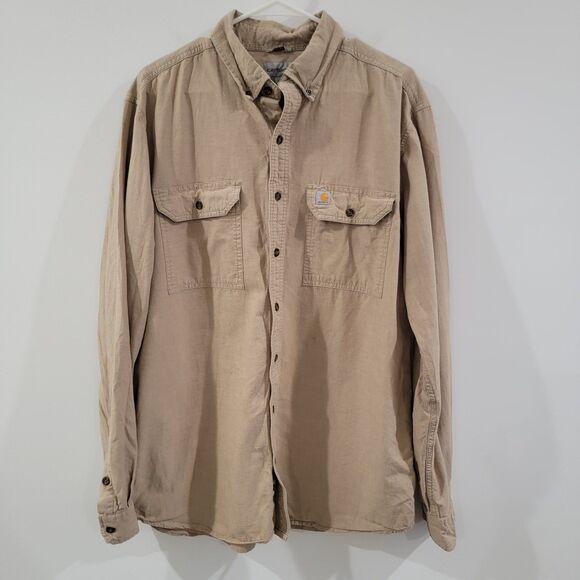 Carhartt Other - Carhartt Relaxed Fit Mens Button Up Shirt Size Large Tall Beige Distressed Work